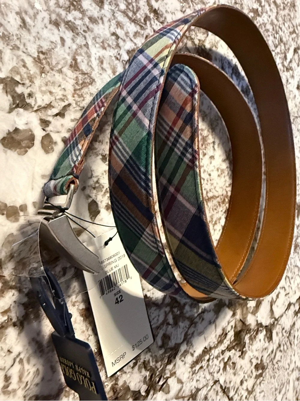 Polo Golf Ralph Lauren Men's Plaid Golf Belt Size 42 NWT Multicolor Leather